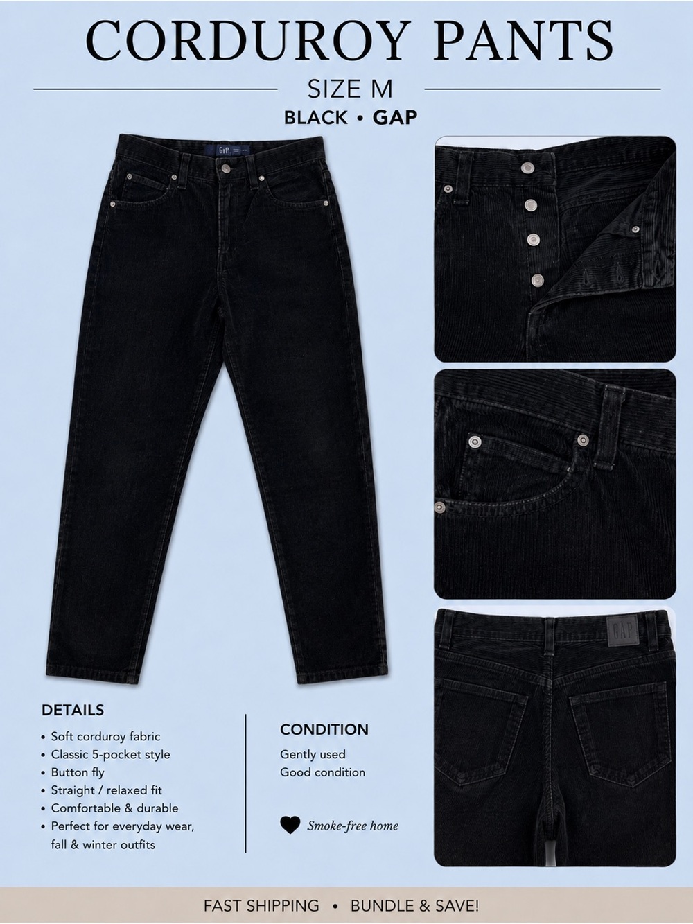 GAP Men's Black Corduroy Relaxed Jeans